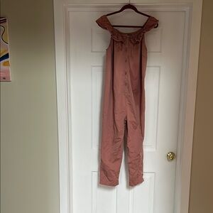 The nines by hatch flounce off the shoulder
Button front maternity jumpsuit